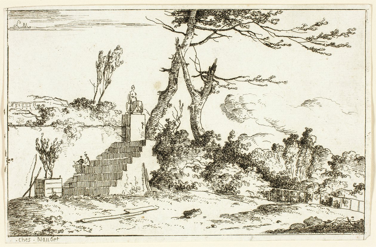 Landschaft mit klassischer Statue von Louis Gabriel Moreau