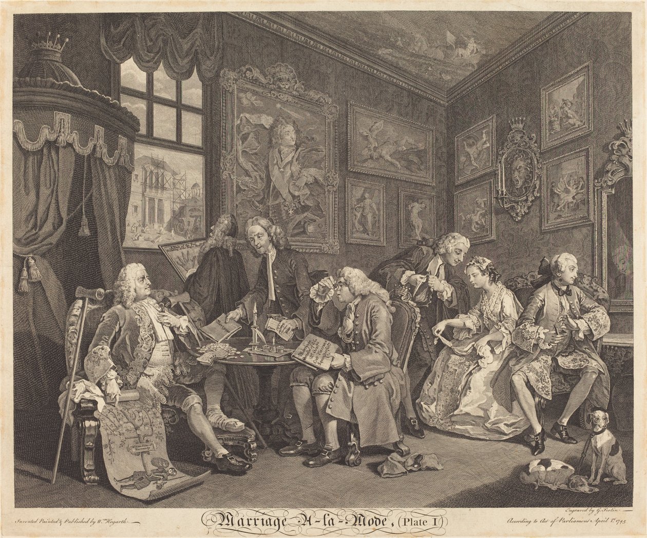 Die Heirat à la Mode: Tafel 1 von Louis Gerard Scotin after William Hogarth