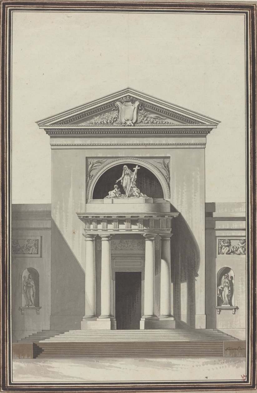 Fassade für eine Kirche mit einer Skulptur, die den Glauben darstellt von Louis Gustave Taraval