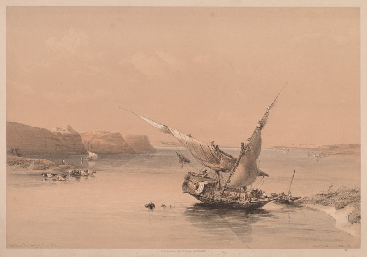 Ägypten und Nubien: Band II - Nr. 6, Annäherung an die Festung von Ibrim, Nubien, 1838 von Louis Haghe
