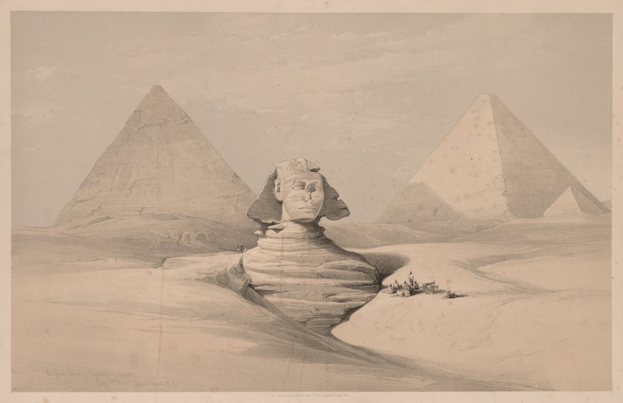 Ägypten und Nubien: Band I - Nr. 18, Die Große Sphinx, Pyramiden von Gizeh, Vorderansicht von Louis Haghe