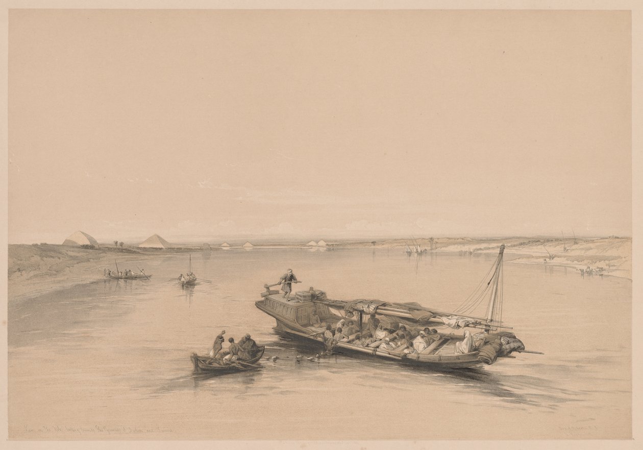 Ägypten und Nubien: Band I - Nr. 4, Sklavenboote auf dem Nil, Blickrichtung... 1838 von Louis Haghe