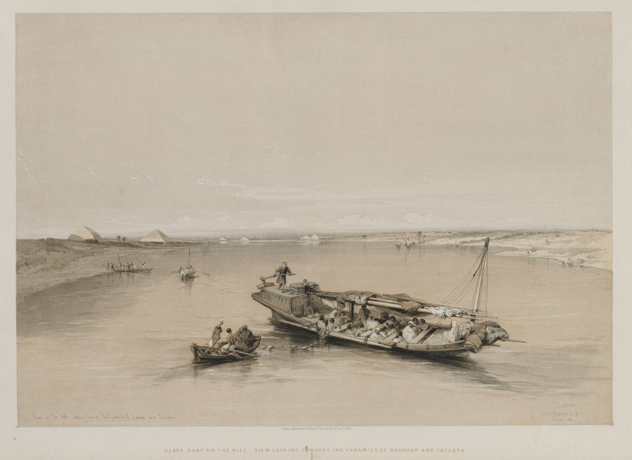 Ägypten und Nubien, Band I: Blick auf den Nil in Richtung der Pyramiden von Dashour und Sakkara, 184 von Louis Haghe
