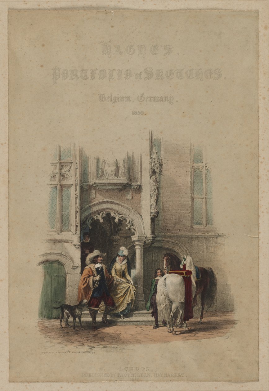 Haghes Skizzenportfolio. Belgien. Deutschland, Band III: Titelseite, an einer Tür, Teil einer Ansicht, Vorhalle eines Privathauses, Brügge von Louis Haghe