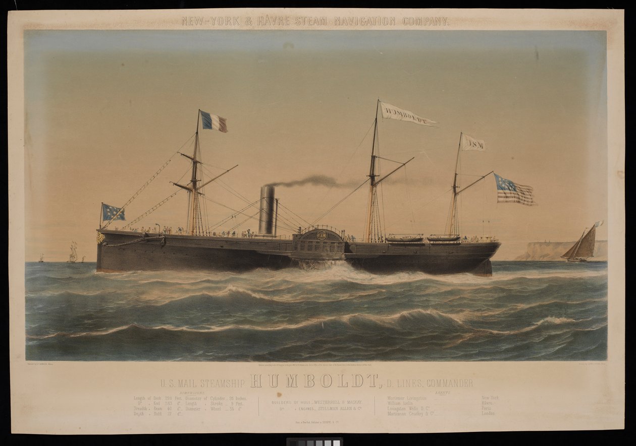 New York & Havre Steam Navigation Company U.S. Mail Dampfschiff Humboldt, D Lines, Kommandant von Louis Honore Gamain