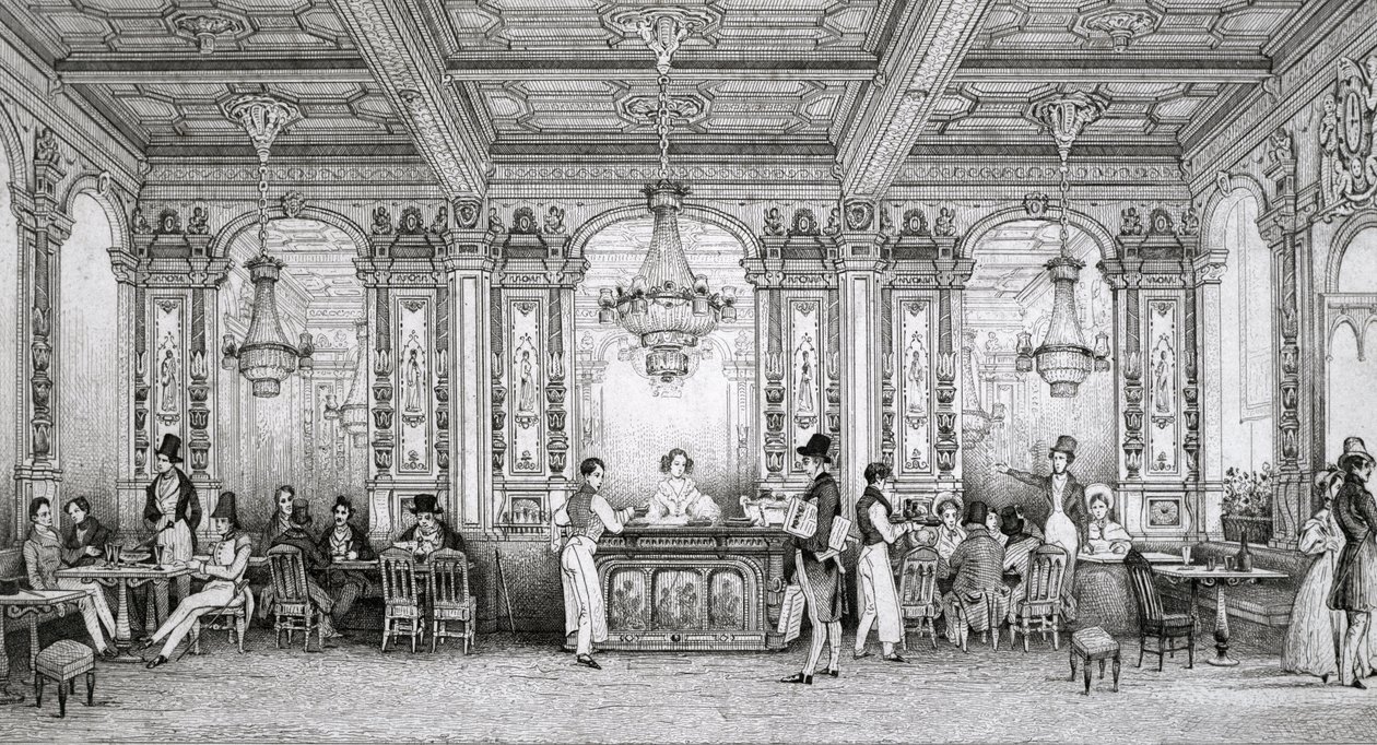 Café der Banque de France, erbaut von Architekt Dusillon und gelegen am Place de Victoire - Gravur von Schaal - 1839 von Louis Jacques Nicolas Schaal