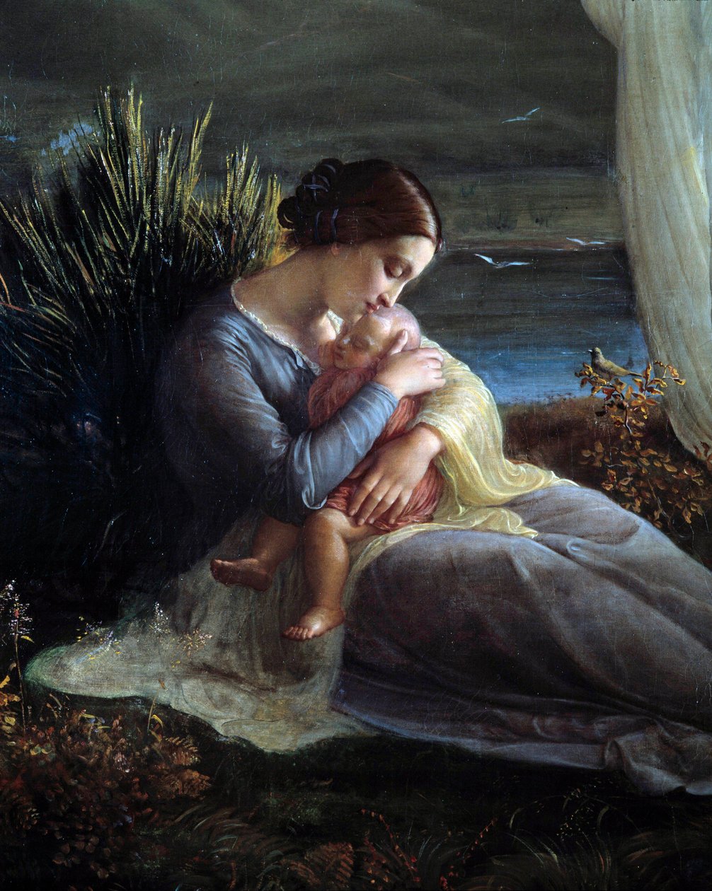 Das Gedicht der Seele; Der Engel und die Mutter (Detail) von Louis Janmot