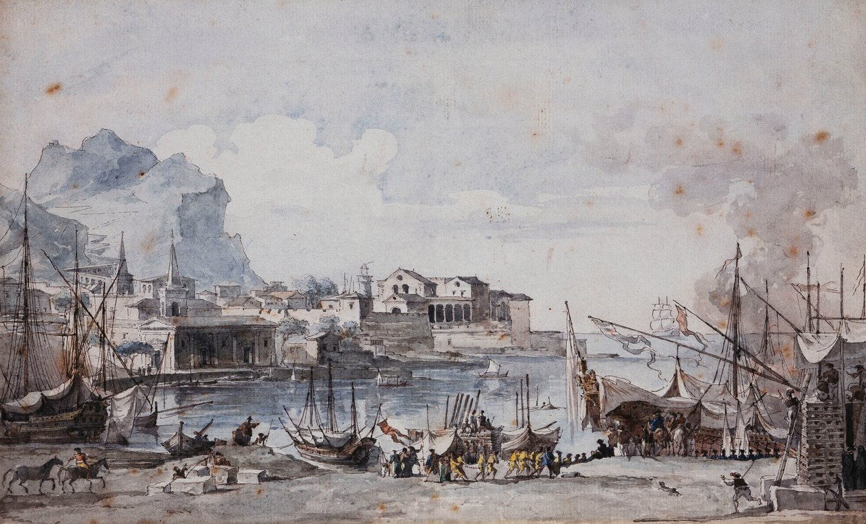 Ein Blick auf den Hafen von Palermo, 1777 von Louis Jean Desprez