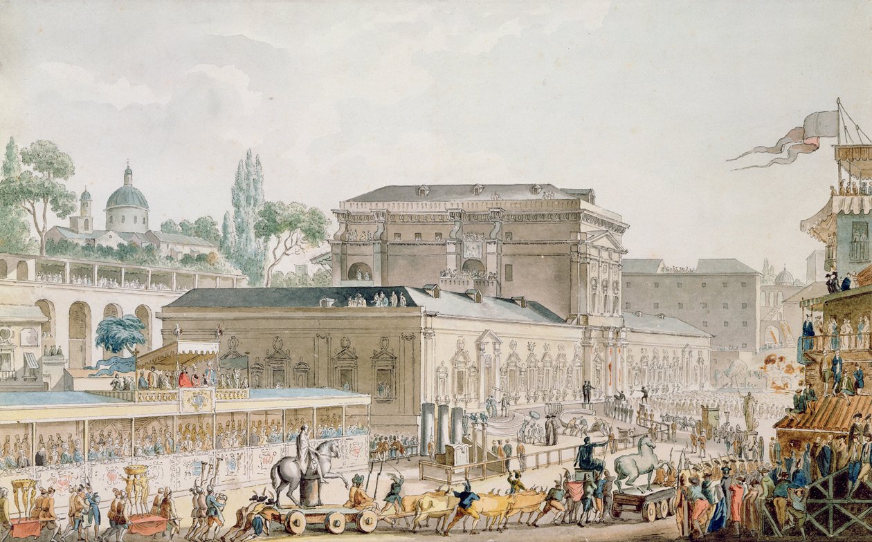 Antiquitäten, die in Herculaneum gefunden und ins Museum von Neapel transportiert wurden, ca. 1782 von Louis Jean Desprez