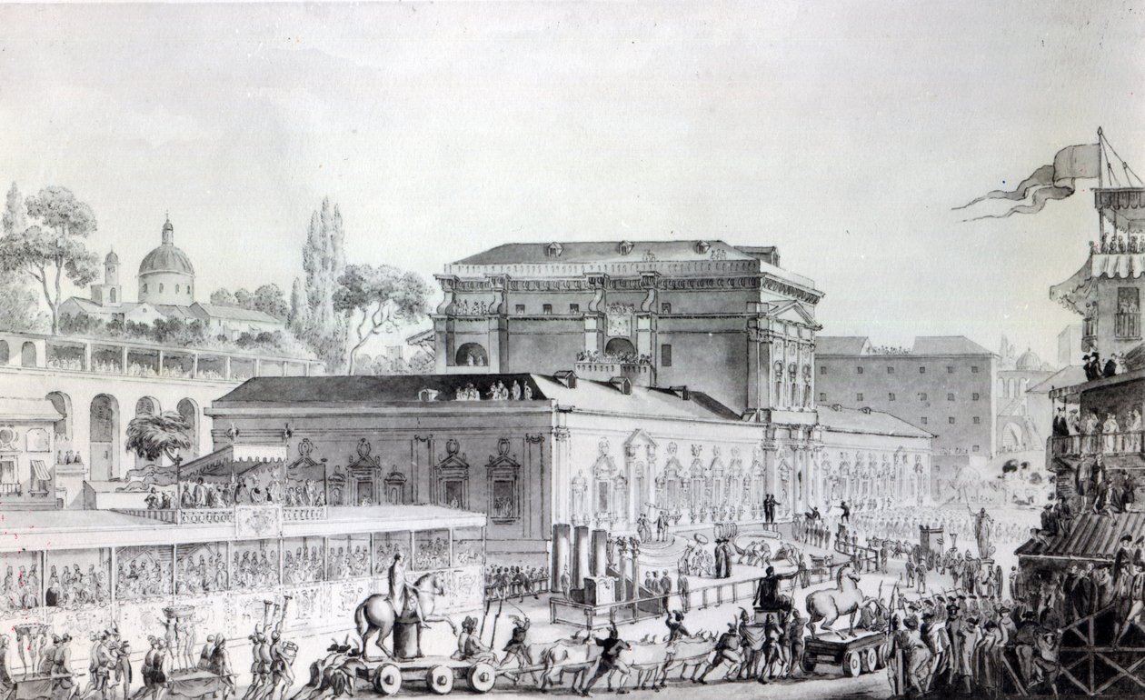 Antiquitäten, die in Herculaneum gefunden wurden, werden ins Museum von Neapel transportiert, ca. 1782 von Louis Jean Desprez