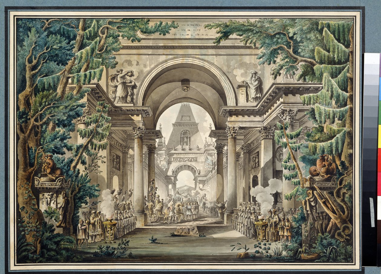 Die Prozession im Tempel von Louis Jean Desprez