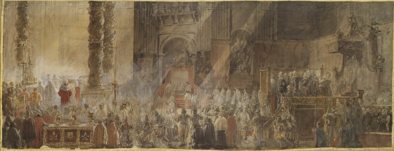 König Gustav III. von Schweden besucht die Weihnachtsmesse in der Petersbasilika im Vatikan von Louis Jean Desprez