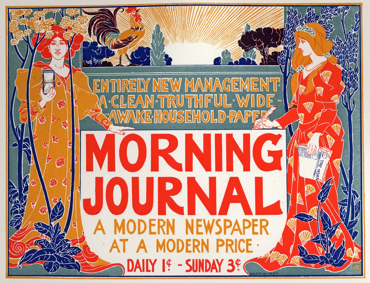 Literatur. Morgenjournal, Zeitung. Plakat von Louis Rhead, USA, ca. 1895 von Louis John Rhead