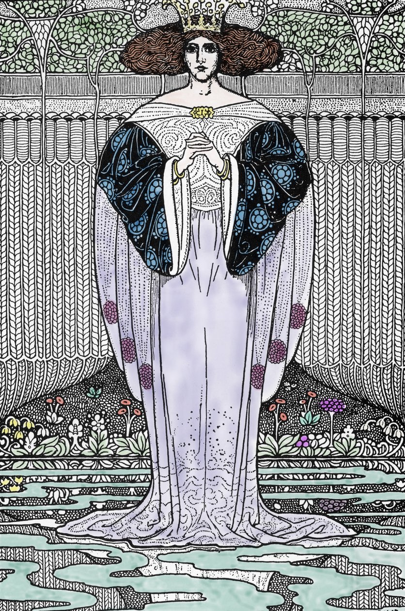 Darstellung der Dame vom See (Nimue, Viviane) Illustration von Louis Rhead (1858-1926) für „König Arthur und seine Ritter“ von Louis John Rhead