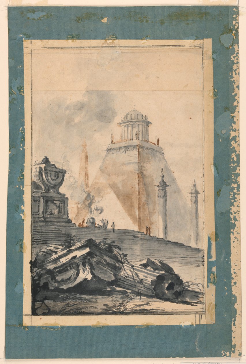 Architektonische Fantasie: Ein runder Tempel auf einer abgeschnittenen Pyramide von Louis Joseph Le Lorrain