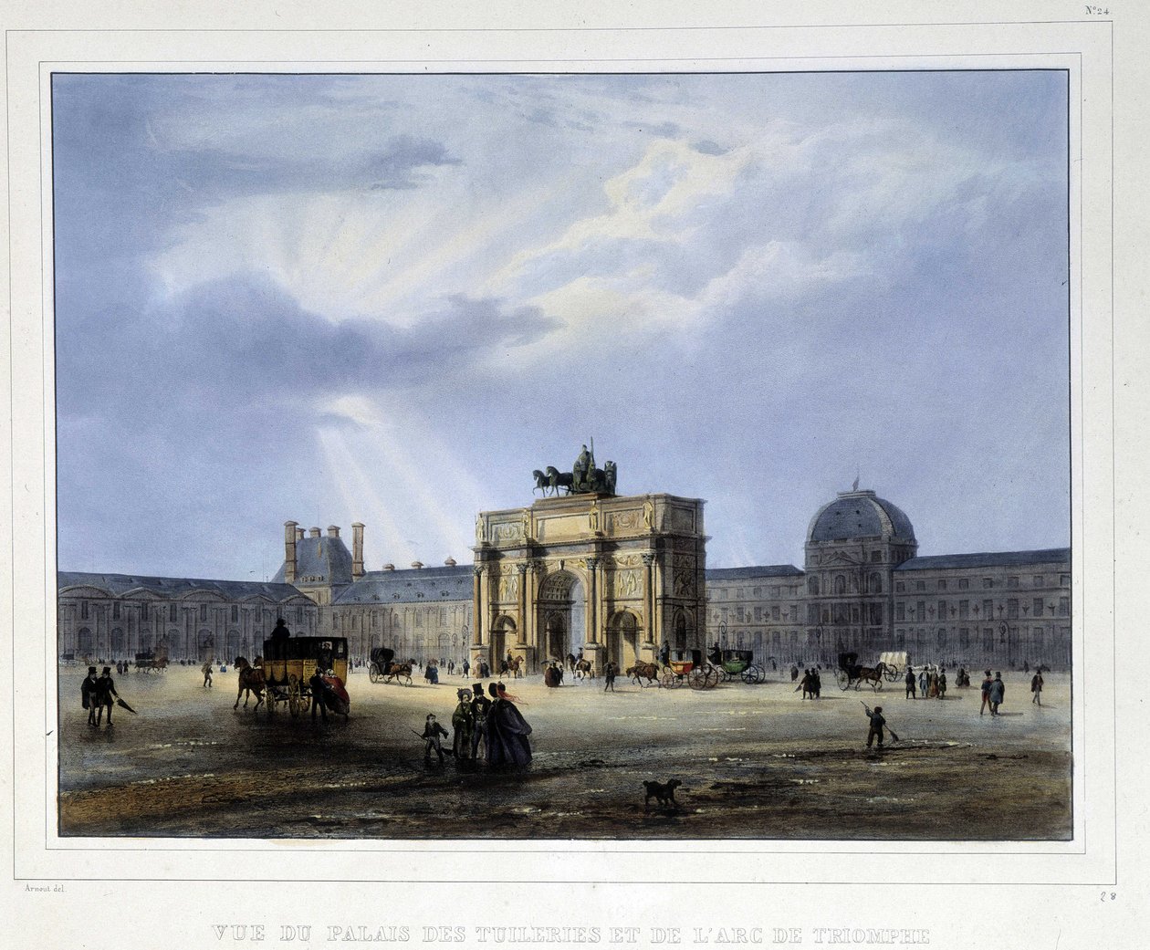 Palais des Tuilerien und Arc de Triomphe du Carrousel - in „Paris en 1837“ von Arnout von Louis Jules Arnout