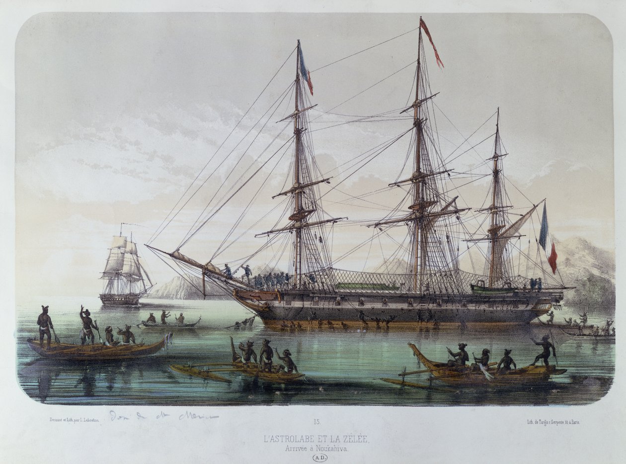 Die Astrolabe und Zélée besuchen die Insel Nuku Hiva in den Marquesas-Inseln von Louis Le Breton
