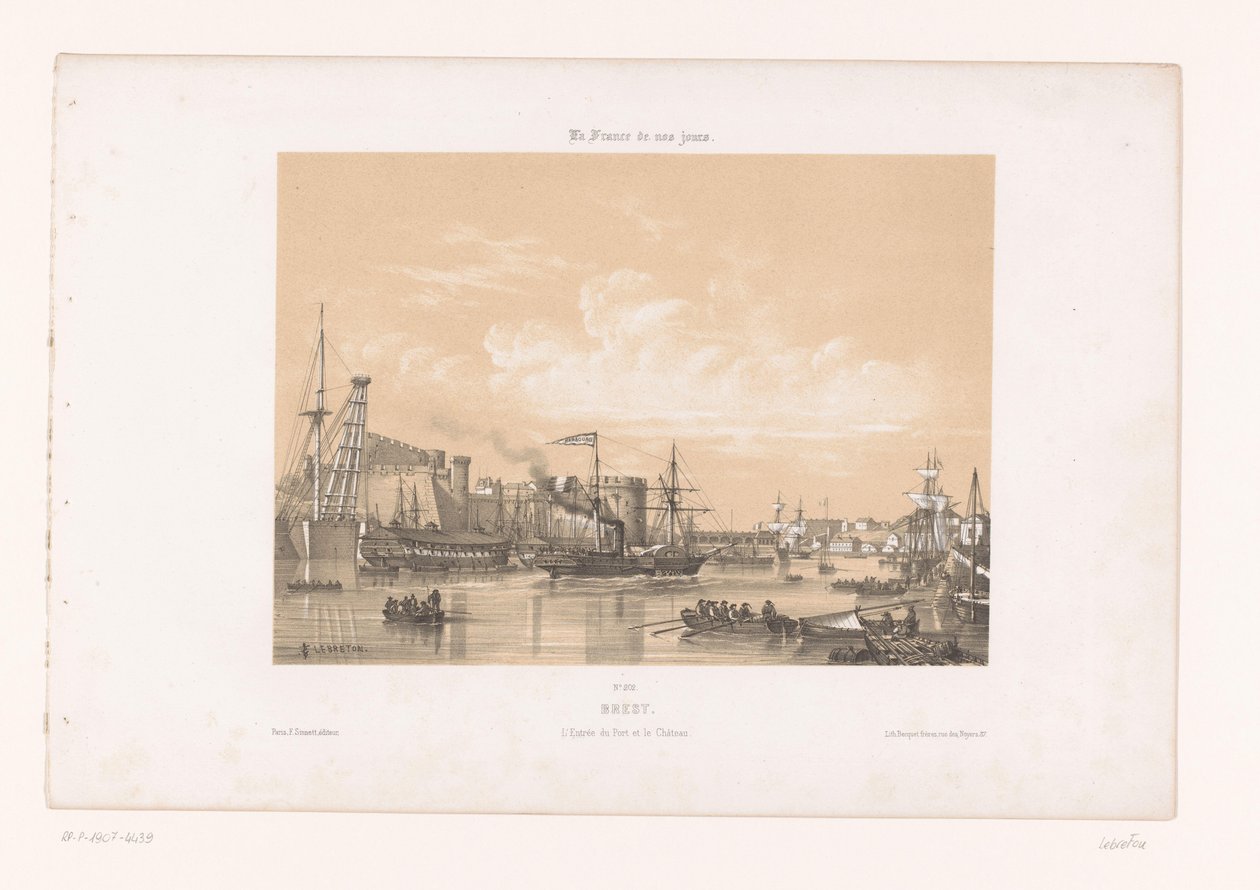 Blick auf den Hafen und das Schloss von Brest von Louis Le Breton