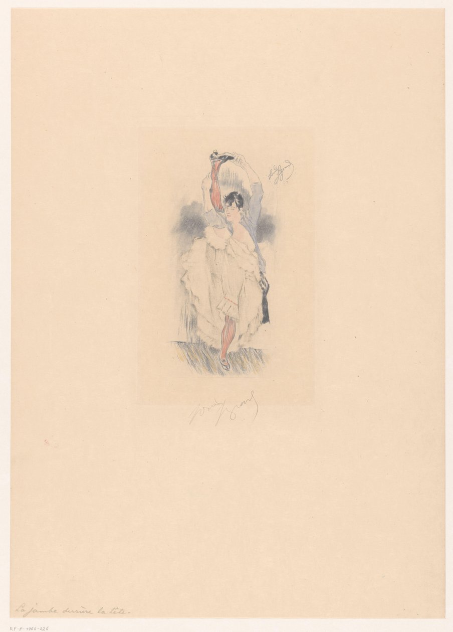 Cancan-Tänzerin mit gestrecktem Bein hinter ihrem Kopf von Louis Legrand (signed by artist)