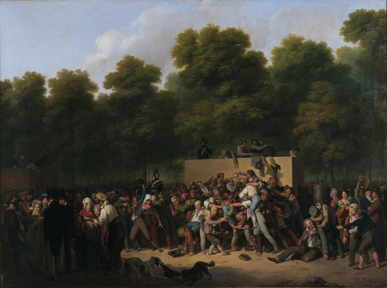Verteilung von Wein und Essen auf den Champs-Élysées anlässlich des Königs... von Louis Leopold Boilly