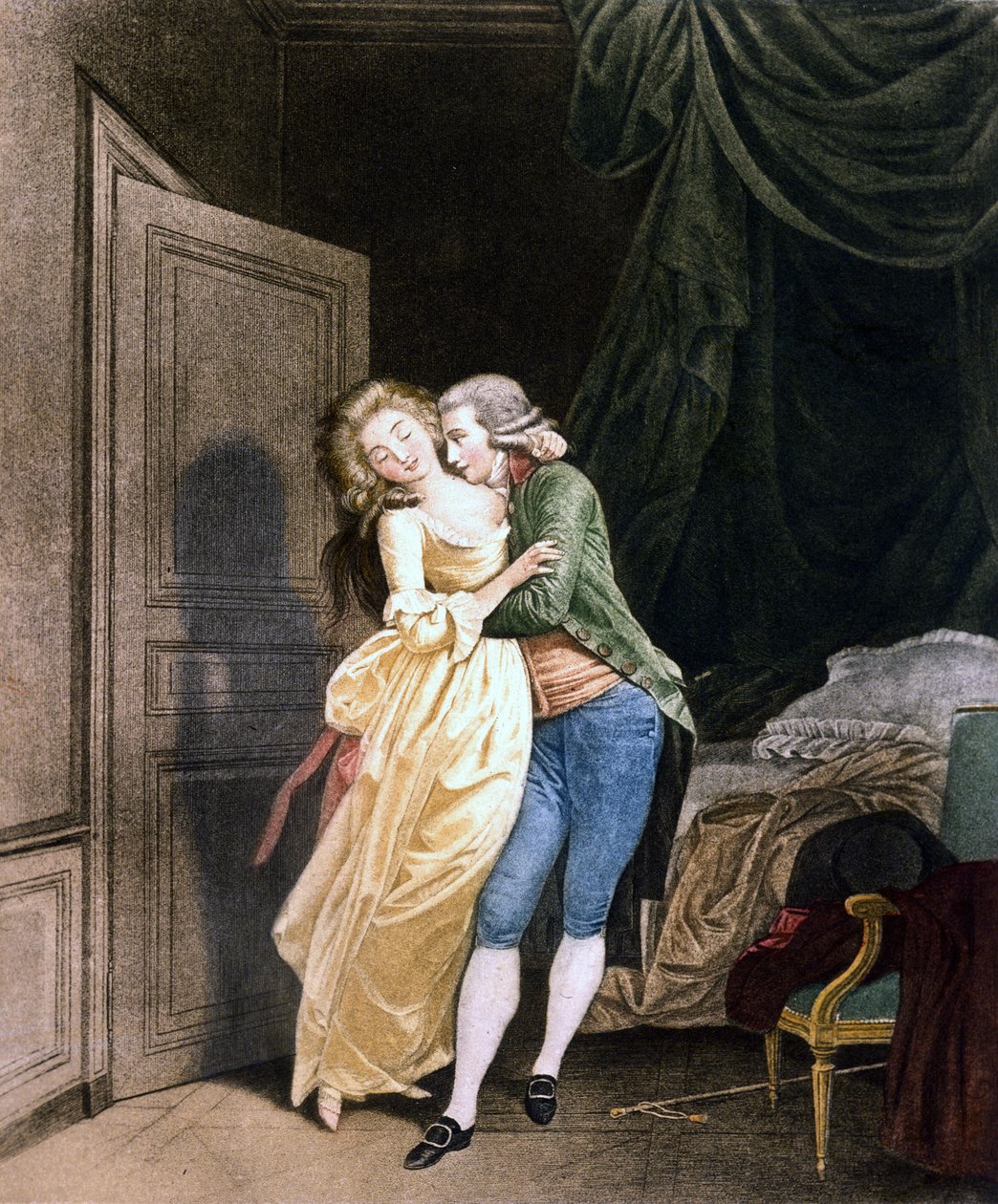 Sanfter Widerstand. Ein Mann macht einer sehr eleganten jungen Frau Avancen. Gravur von Boilly von Louis Leopold Boilly