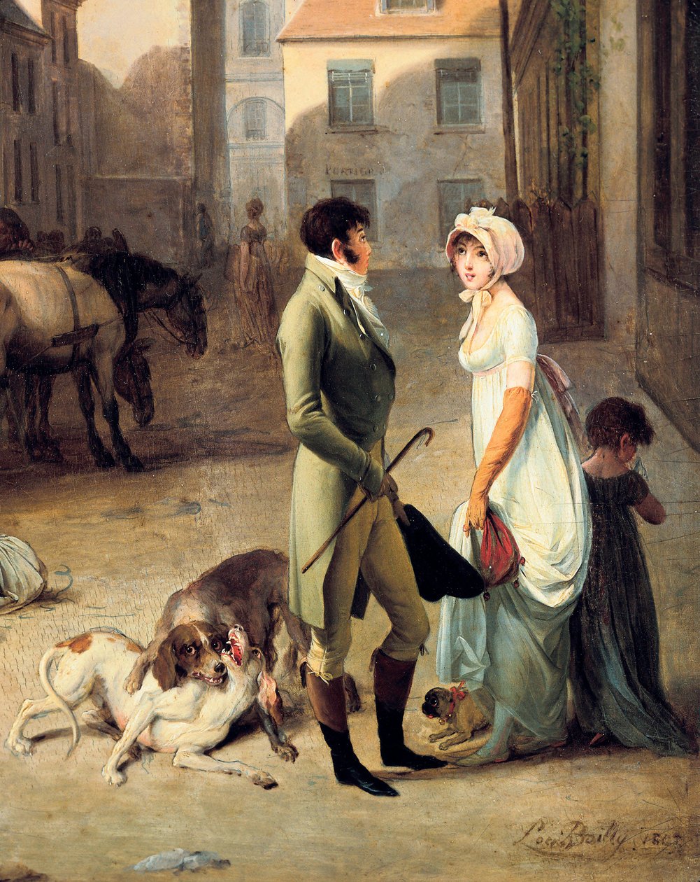 Die Ankunft einer Postkutsche am Endpunkt (Detail) von Louis Leopold Boilly