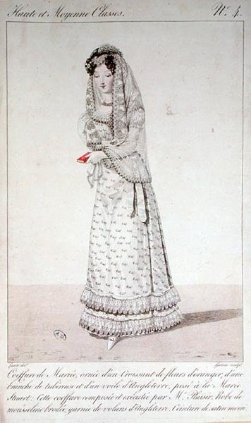 Hochzeitskleid und Frisur, Modeplatte Nr. 4 aus der Serie 