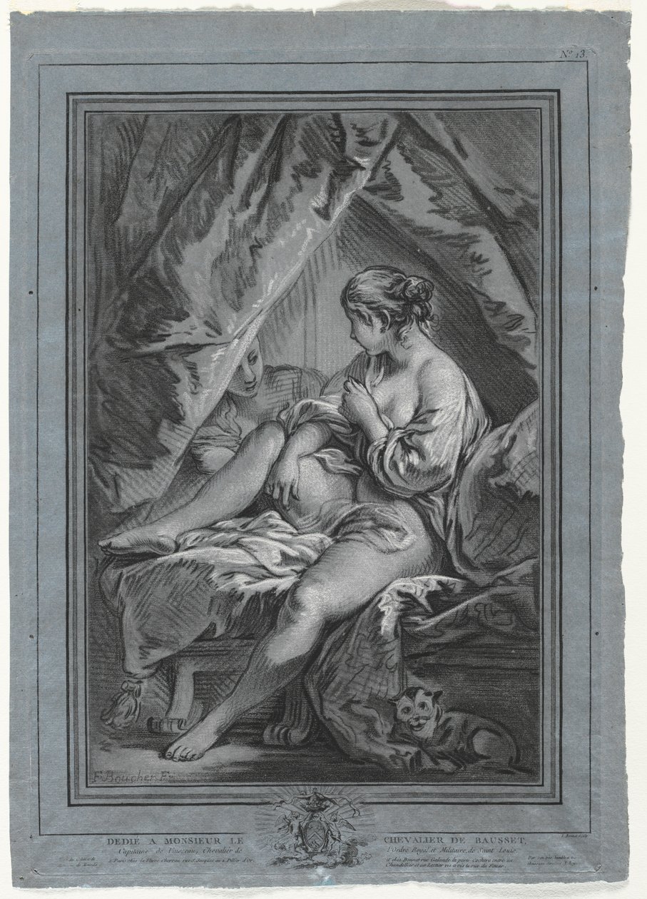Junge Frau auf einem Bett sitzend, 1764-1767 von Louis Marin Bonnet