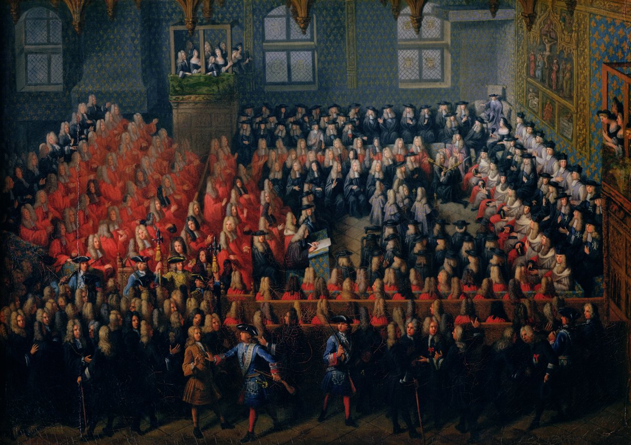 Bett der Gerechtigkeit gehalten im Parlement de Paris, 12. September 1715 von Louis Michel Dumesnil