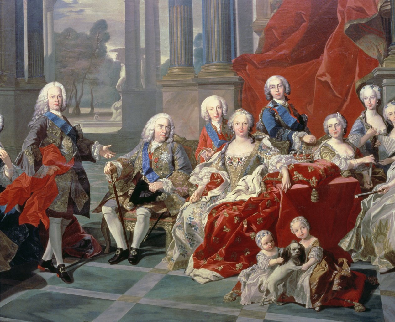 Die Familie von Philipp V. von Spanien (1683-1746) Detail, das den König, seine zweite Frau Elisabeth Farnese und den zukünftigen Ferdinand VI. zeigt von Louis Michel van Loo