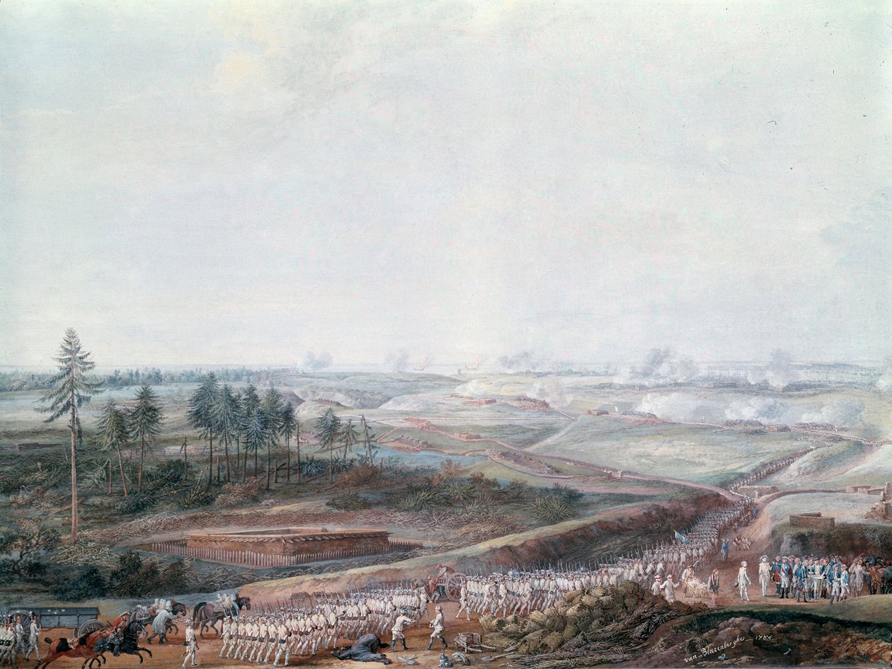 Amerikanischer Unabhängigkeitskrieg: die Schlacht von Yorktown am 19.10.1781, Detail von Louis Nicolas van Blarenberghe