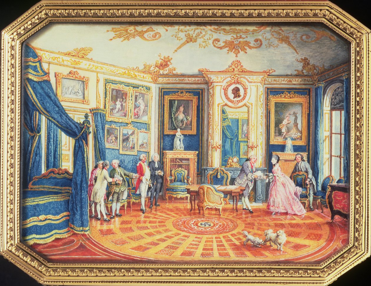 Deckel einer Schnupftabakdose von Louis Roucel, zeigt ein Zimmer im Winterdekor im Hotel de Choiseul von Louis Nicolas van Blarenberghe