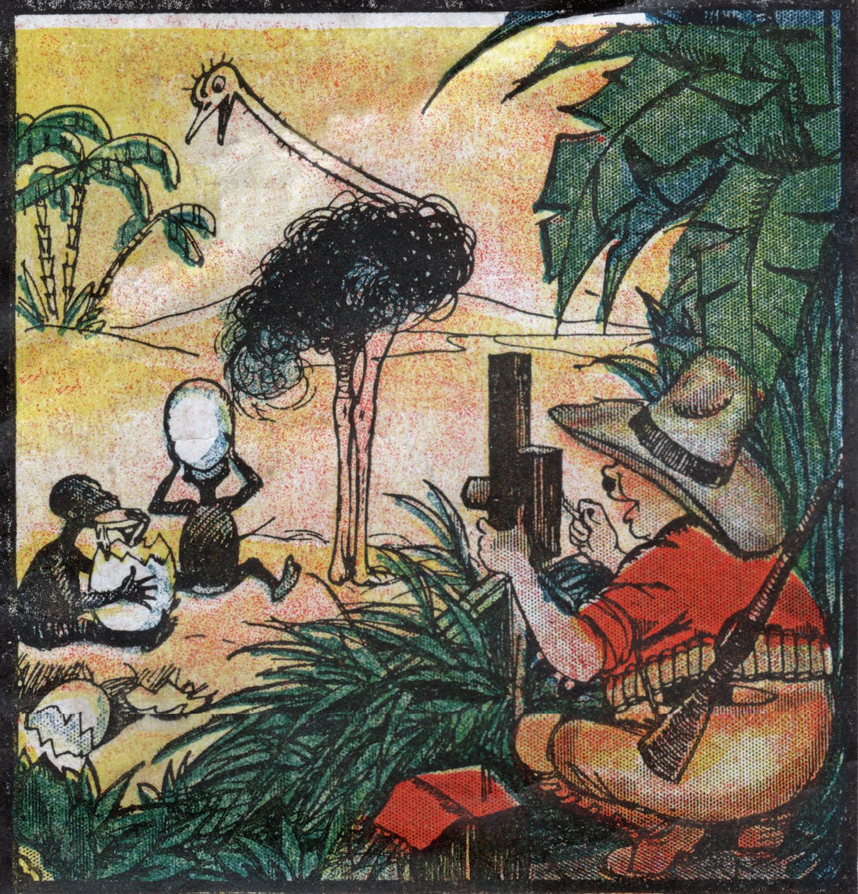 Nestor Fenleroc, europäischer Kolonist fotografiert einen Strauß in Afrika. 1923 von Louis Peltier