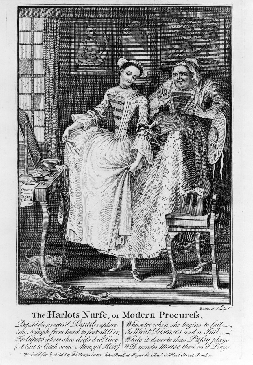 Die Hurenpflegerin oder moderne Kupplerin, veröffentlicht 1750 (bw Gravur) von Louis Philippe Boitard