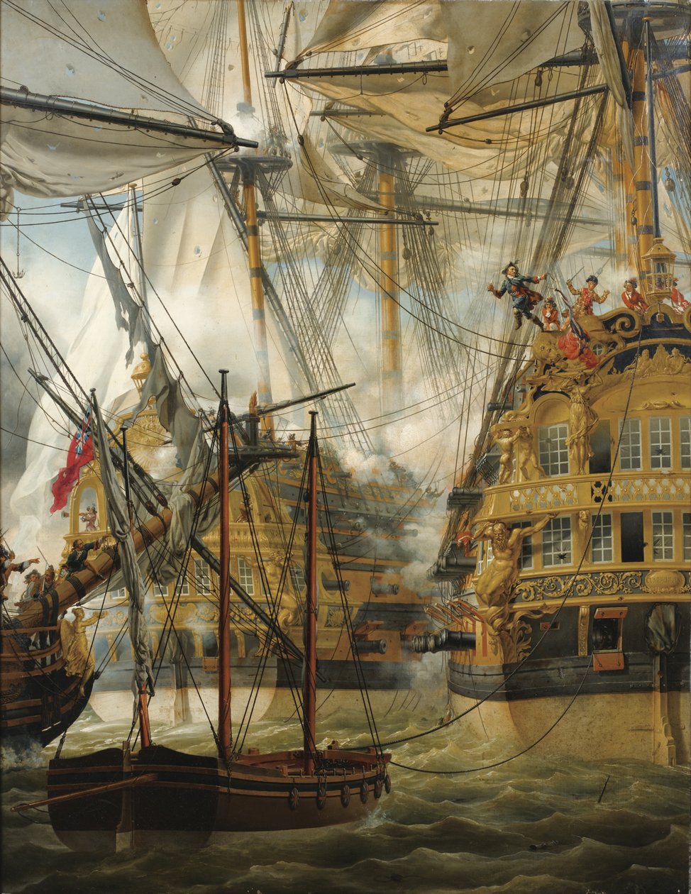 HMS Cumberland kämpft gegen Le Lys und La Gloire, 1827 von Louis Philippe Crepin