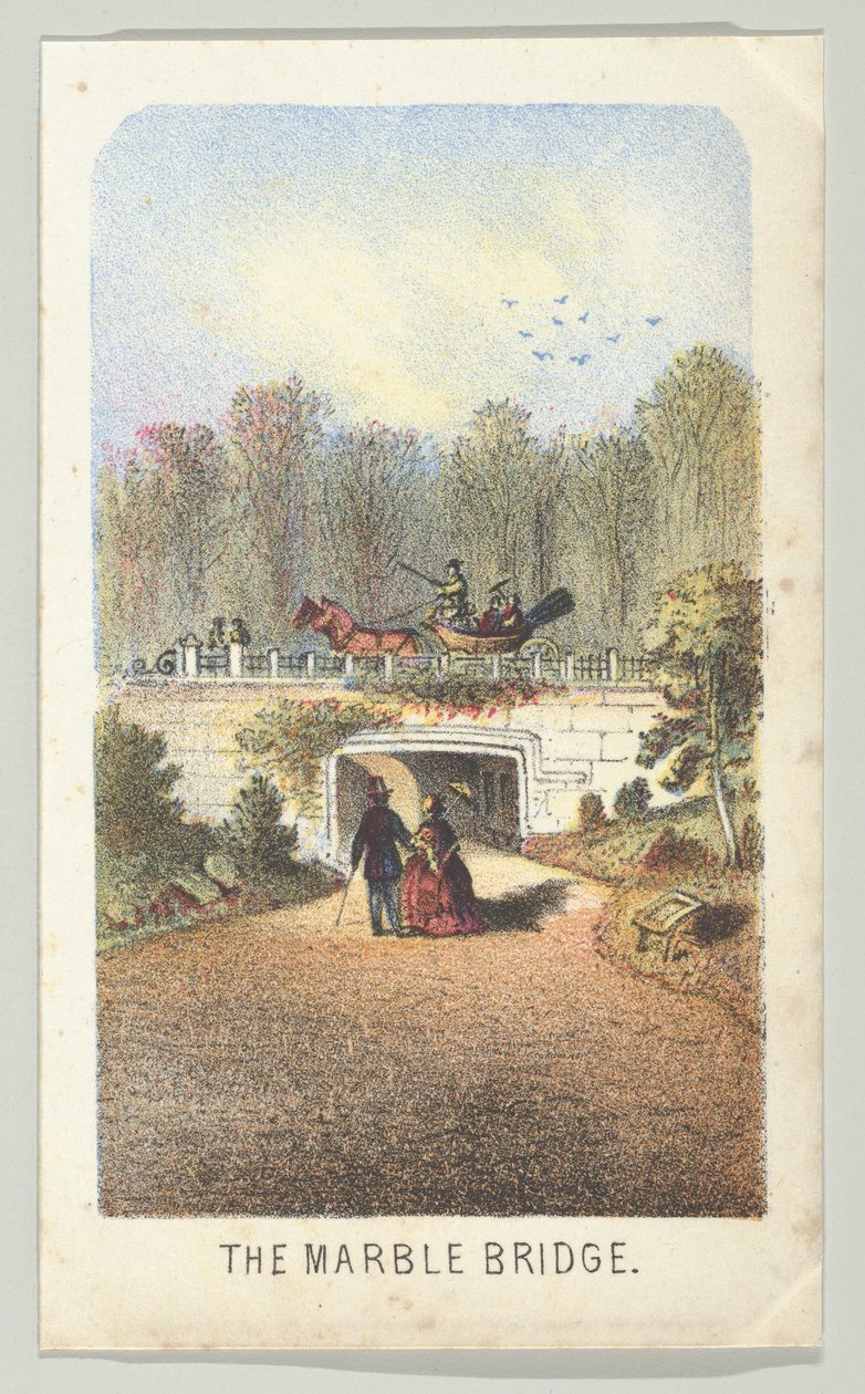 Die Marmorbrücke, in der Nähe des Sees, aus der Serie Ansichten im Central Park, New York, Teil 3, 1864 von Louis Prang