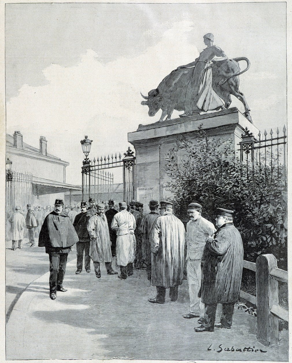 Streikende im Schlachthof von La Villette von Louis Remy Sabattier