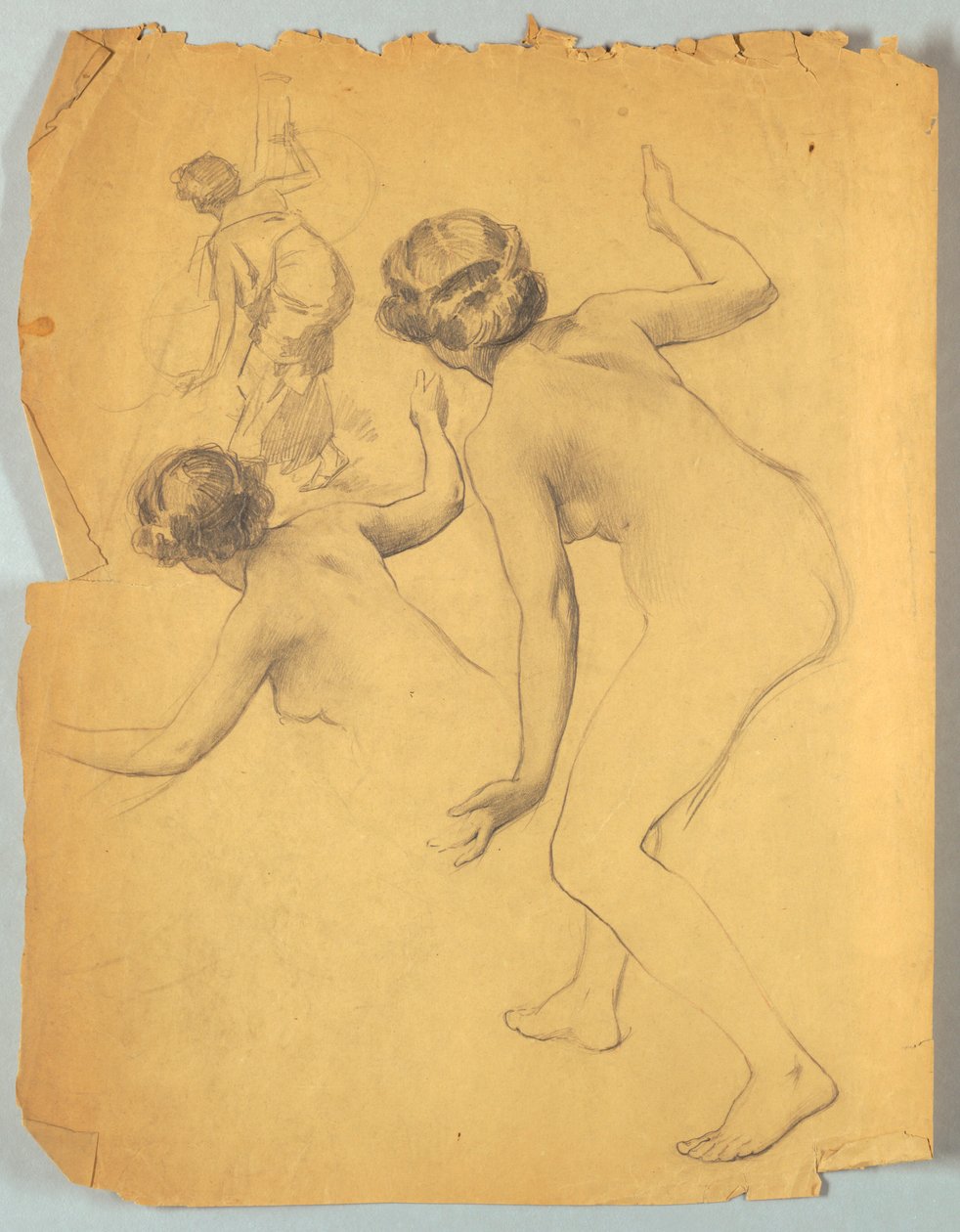 Studie einer sich bückenden nackten Figur von Louis Schaettle