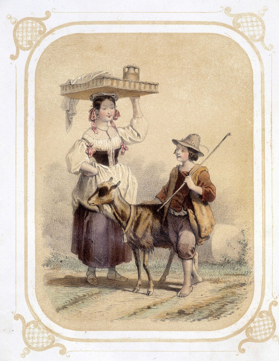 Italienischer und bäuerlicher Hirte - in „Album du jeune voyageur“, illustriert von Louis Lassalle von Louis Simon Lassalle