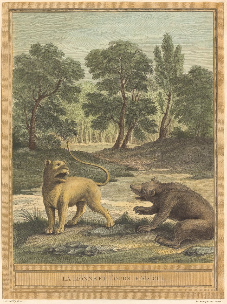 Die Löwin und der Bär von Louis Simon Lempereur after Jean Baptiste Oudry