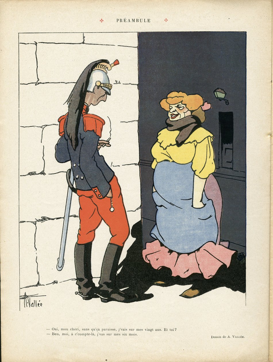 Illustration von Louis Vallet (1856-1940) in Le Rire, 02/03/12 - Präambel - Armee, Prostitution von Louis Vallet