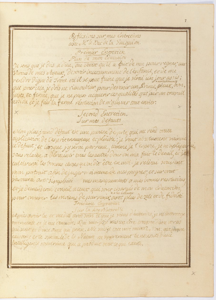 "Reflexionen über mein Interview mit Herrn le Duc de la Vauguyon", Autographenmanuskript, Januar 1767 bis Anfang 1769 von Louis XVI