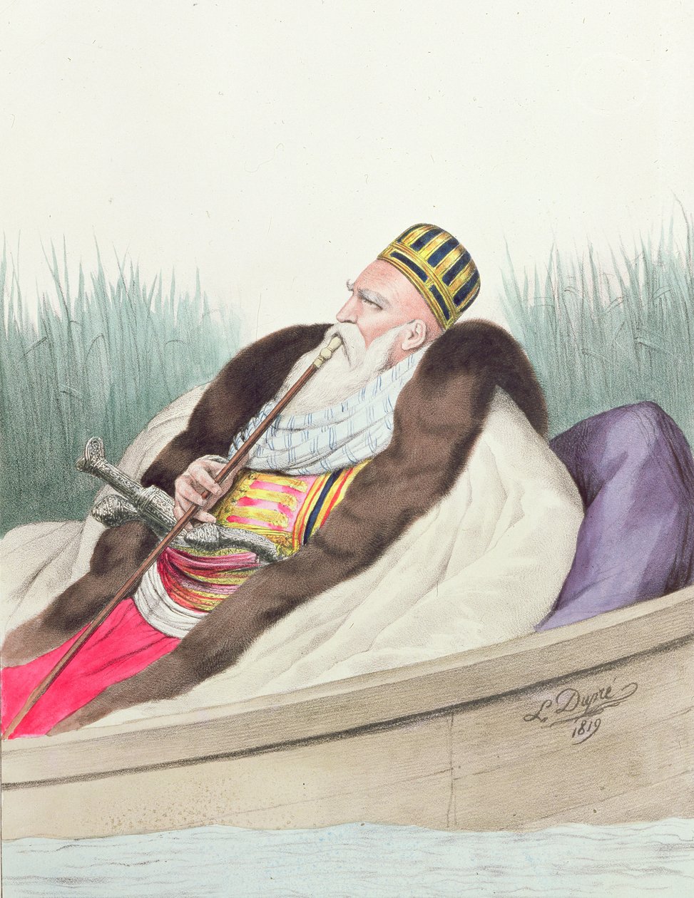 Ali de Tebelen (1741-1822), Pascha von Janina, gezeichnet nach der Natur auf dem Butrintosee von Louis after Dupre