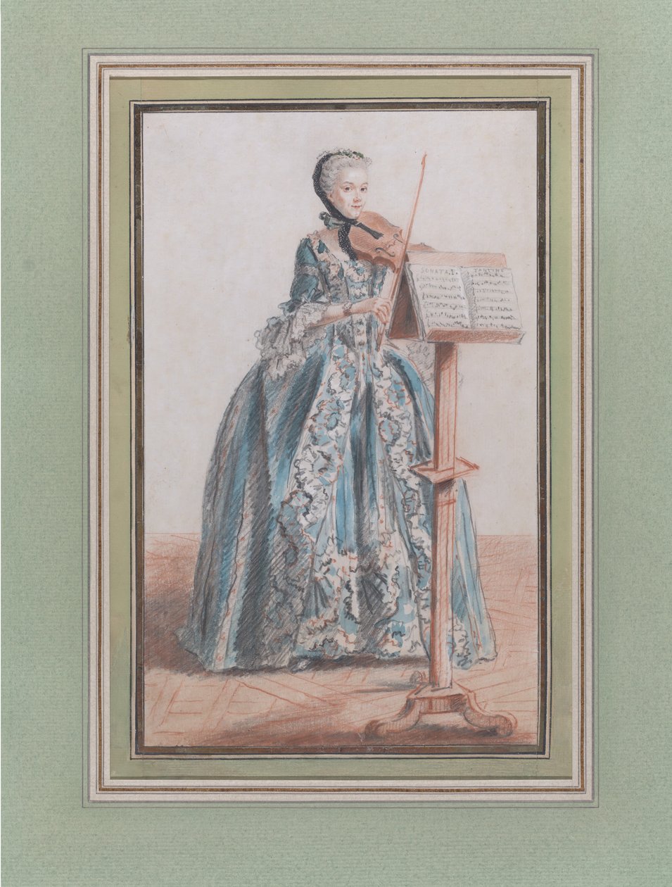 Frau spielt Geige, von vorne gesehen, ca. 1758-59 von Louis de Carmontelle