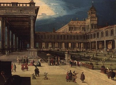 Die Gärten und der Hof eines Renaissance-Palastes von Louis de Caullery