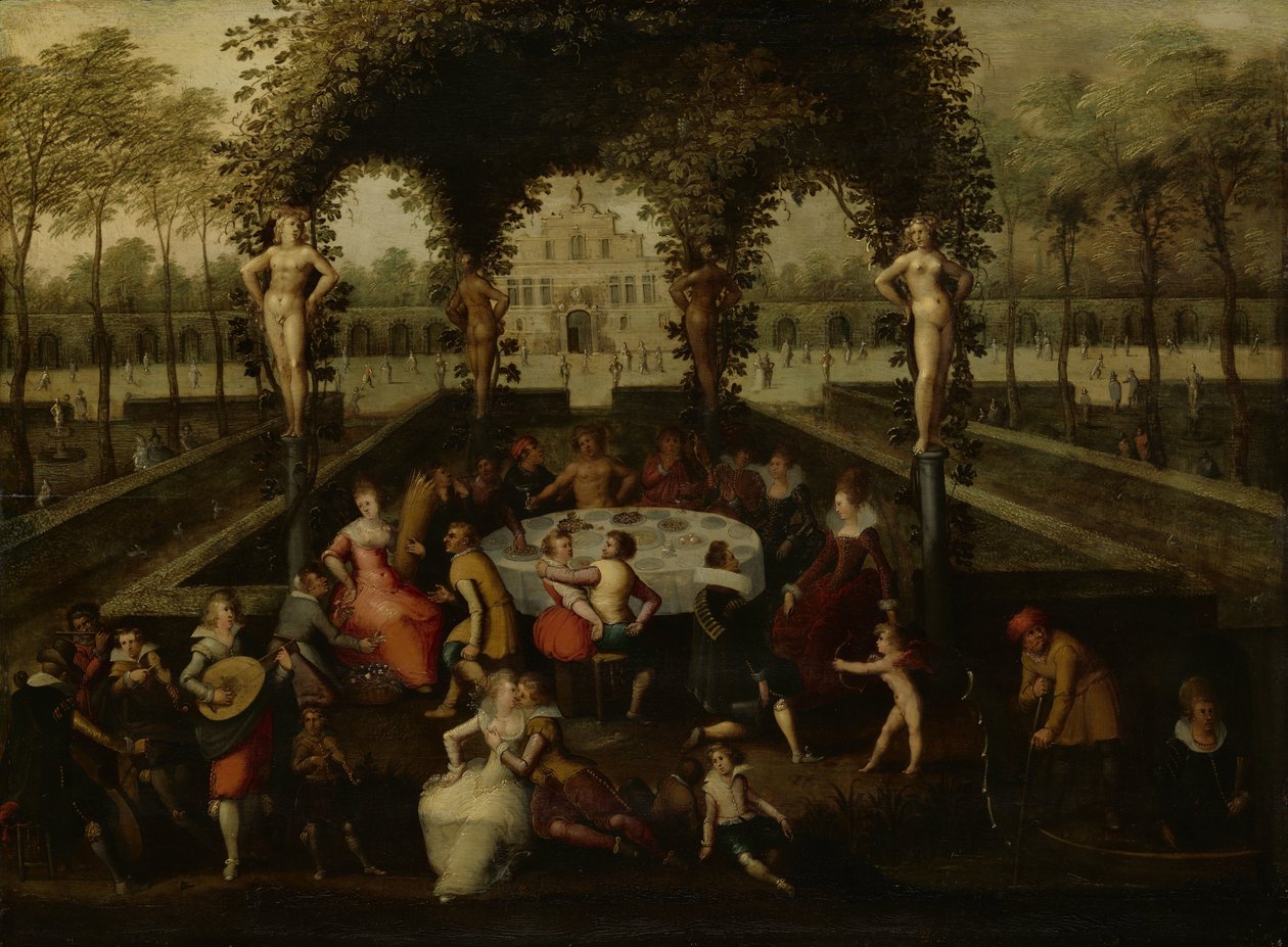Venus, Bacchus und Ceres mit Sterblichen in einem Liebesgarten von Louis de Caullery