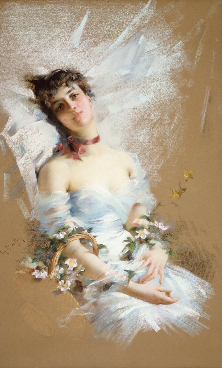 Liegende Schönheit mit Blumenkörben von Louise De Hem