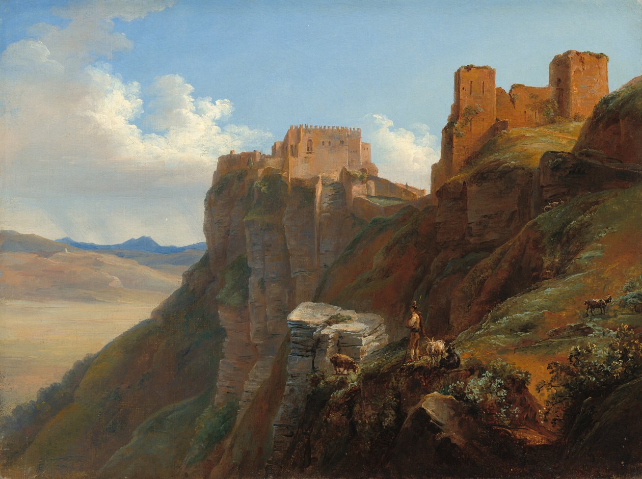 Ansicht des Castello di San Giuliano, in der Nähe von Trapani, Sizilien, ca. 1824-1826 von Louise Josephine Sarazin de Belmont