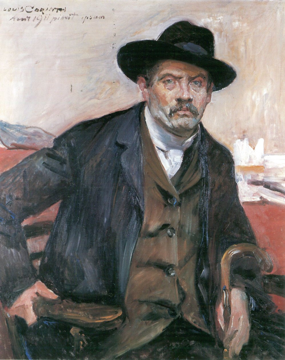 Selbstporträt mit schwarzem Hut und Stock von Lovis Corinth