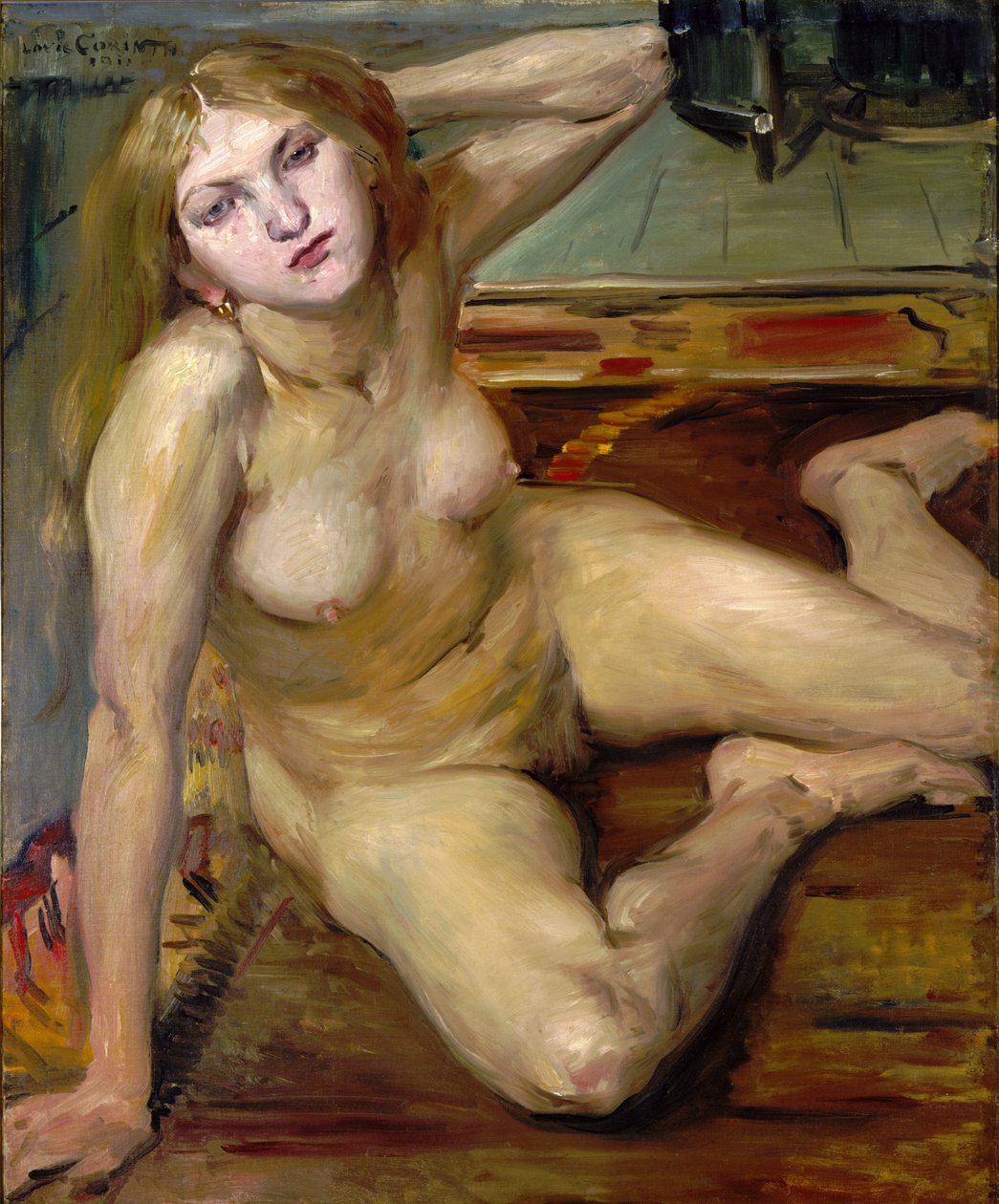 Nacktes Mädchen auf einem Teppich von Lovis (1858 1925) Corinth